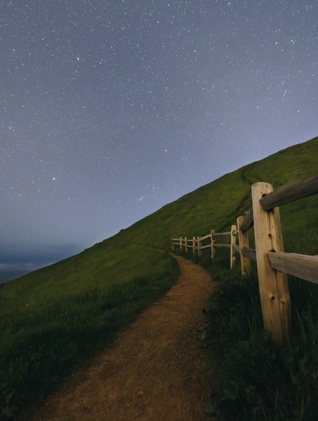 Weg über eine Wiese unter dem Sternenhimmel